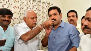 Thought the party won 25 of the 28 Lok Sabha seats in the 2019 Parliamentary polls, BSY was not given much credit for it. The victory was credited to the Modi-Shah duo rather than the local leadership. ( Photo @BYVijayendra) Thought the party won 25 of the 28 Lok Sabha seats in the 2019 Parliamentary polls, BSY was not given much credit for it. The victory was credited to the Modi-Shah duo rather than the local leadership. ( Photo @BYVijayendra)