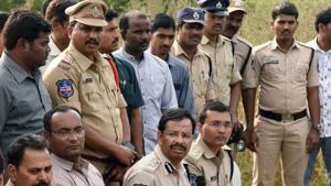 Cyberabad Police Commissioner VC Sajjanar briefing media persons about the police encounter in Hyderabad on Friday.(ANI photo) Cyberabad Police Commissioner VC Sajjanar briefing media persons about the police encounter in Hyderabad on Friday.(ANI photo)