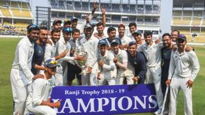 File image: Vidarbha team poses with the trophy after defeating Saurashtra in 2018-19 final(PTI) File image: Vidarbha team poses with the trophy after defeating Saurashtra in 2018-19 final(PTI)