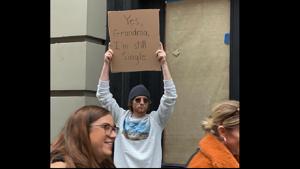 “If you don’t stand for something, you’ll fall for anything,” says the profile bio.(Instagram/@dudewithsign) “If you don’t stand for something, you’ll fall for anything,” says the profile bio.(Instagram/@dudewithsign)