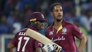 West Indies' Lendl Simmons, right, and Evin Lewis run between the wickets.(AP) West Indies' Lendl Simmons, right, and Evin Lewis run between the wickets.(AP)