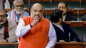 Union Home Minister Amit Shah in the Lok Sabha during the ongoing Winter Session of Parliament in New Delhi on Monday.(PTI PHOTO.) Union Home Minister Amit Shah in the Lok Sabha during the ongoing Winter Session of Parliament in New Delhi on Monday.(PTI PHOTO.)
