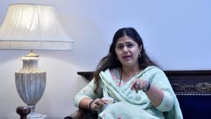 Pankaja Munde did not attend the party’s regional-level meeting held in Aurangabad on Monday either though state BJP chief Chandrakant Patil said she was “unwell” and hence could not take part in the meet.(Satish Bate/HT Photo) Pankaja Munde did not attend the party’s regional-level meeting held in Aurangabad on Monday either though state BJP chief Chandrakant Patil said she was “unwell” and hence could not take part in the meet.(Satish Bate/HT Photo)