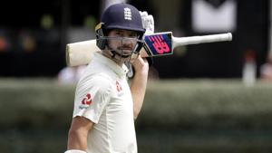 England's Rory Burns walks from the filed after he was run out for 101 runs.(AP) England's Rory Burns walks from the filed after he was run out for 101 runs.(AP)