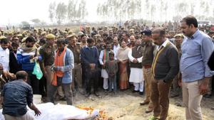 People during the funeral procession of Unnao rape and burn victim, at her village in Unnao.(Photo: ANI) People during the funeral procession of Unnao rape and burn victim, at her village in Unnao.(Photo: ANI)