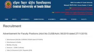 Central University of South Bihar Recruitment 2019. (Screengrab) Central University of South Bihar Recruitment 2019. (Screengrab)