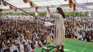 Senior BJP leader Pankaja Munde addresses a public gathering on the occasion of the birth anniversary of her late father Gopinath Munde, in Parli, Maharashtra, on Thursday.(PTI Photo) Senior BJP leader Pankaja Munde addresses a public gathering on the occasion of the birth anniversary of her late father Gopinath Munde, in Parli, Maharashtra, on Thursday.(PTI Photo)