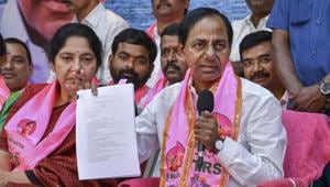 Chief Minister of Telangana K.Chandrasekhar Rao has completed one year of his second term this December.(PTI PHOTO.) Chief Minister of Telangana K.Chandrasekhar Rao has completed one year of his second term this December.(PTI PHOTO.)