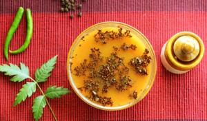 Vepampoo rasam contains dried neem flowers, which is good for the digestive system(Neil Misquitta) Vepampoo rasam contains dried neem flowers, which is good for the digestive system(Neil Misquitta)