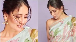 Kareena Kapoor Khan slays in this hand-painted ‘Bebo’ saree. See pics.(Instagram) Kareena Kapoor Khan slays in this hand-painted ‘Bebo’ saree. See pics.(Instagram)