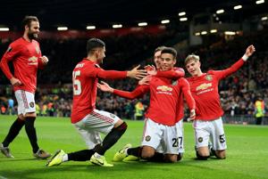 Manchester United's Mason Greenwood celebrates scoring their fourth goal(REUTERS) Manchester United's Mason Greenwood celebrates scoring their fourth goal(REUTERS)