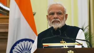 Prime Minister Narendra Modi addresses a joint statement at Hyderabad House, in New Delhi.(Mohd Zakir/HT PHOTO) Prime Minister Narendra Modi addresses a joint statement at Hyderabad House, in New Delhi.(Mohd Zakir/HT PHOTO)