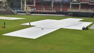 Pitch of MA Chidambaram Stadium is seen covered ahead of first One Day International(PTI) Pitch of MA Chidambaram Stadium is seen covered ahead of first One Day International(PTI)