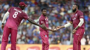 West Indies' Keemo Paul, center, celebrates with teammates the dismissal of India's Kedar Jadhav during the first one day international cricket match between India and West Indies in Chennai, India, Sunday, Dec. 15, 2019.(AP) West Indies' Keemo Paul, center, celebrates with teammates the dismissal of India's Kedar Jadhav during the first one day international cricket match between India and West Indies in Chennai, India, Sunday, Dec. 15, 2019.(AP)