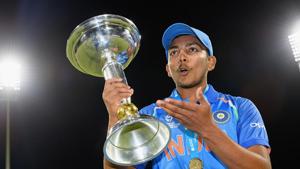 File image: Prithvi Shaw holds Under-19 World Cup trophy after leading side to victory against Australia.(IDI via Getty Images) File image: Prithvi Shaw holds Under-19 World Cup trophy after leading side to victory against Australia.(IDI via Getty Images)