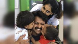 On Riteish Deshmukh’s 41st birthday, Genelia D’Souza wished him with a cute family photo. On Riteish Deshmukh’s 41st birthday, Genelia D’Souza wished him with a cute family photo.
