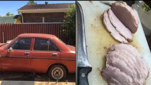 A man has successfully cooked a pork roast in a car on a scorching hot day in Australia.(Facebook/Stu Pengelly) A man has successfully cooked a pork roast in a car on a scorching hot day in Australia.(Facebook/Stu Pengelly)