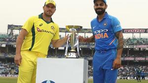 File photo of Aaron Finch of Australia and Virat Kohli of India posing with the ODI Trophy(Getty Images) File photo of Aaron Finch of Australia and Virat Kohli of India posing with the ODI Trophy(Getty Images)