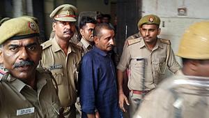 Unnao rape accused Kuldeep Singh Sengar after being convicted by the Tis Hazari court, in New Delhi on Monday.(ANI Photo) Unnao rape accused Kuldeep Singh Sengar after being convicted by the Tis Hazari court, in New Delhi on Monday.(ANI Photo)