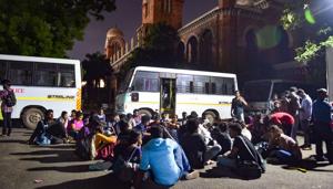Students of Madras University during a silent protest against the passing of Citizenship Amendment Act (CAA), at the university campus in Chennai, Tuesday, Dec. 17, 2019.(PTI) Students of Madras University during a silent protest against the passing of Citizenship Amendment Act (CAA), at the university campus in Chennai, Tuesday, Dec. 17, 2019.(PTI)