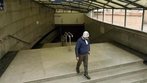 New Delhi, India - Dec. 19, 2019: Mandi House Metro station closed due the protest against Citizenship Amendment Act (CAA) from Mandi house to Jantar Mantar in New Delhi, India, on Thursday, December 19, 2019. (Photo by Amal KS/ Hindustan Times)(Amal KS/HT PHOTO) New Delhi, India - Dec. 19, 2019: Mandi House Metro station closed due the protest against Citizenship Amendment Act (CAA) from Mandi house to Jantar Mantar in New Delhi, India, on Thursday, December 19, 2019. (Photo by Amal KS/ Hindustan Times)(Amal KS/HT PHOTO)