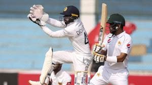 Pakistani batsman Babar Azam hits boundary.(AP)