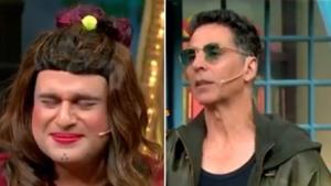 On The Kapil Sharma Show, Akshay Kumar was seen poking fun at Krushna Abhishek. On The Kapil Sharma Show, Akshay Kumar was seen poking fun at Krushna Abhishek.