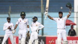 Pakistani batsman Azhar Ali acknowledges his 100(AP) Pakistani batsman Azhar Ali acknowledges his 100(AP)