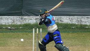 Mushfiqur Rahim plays a shot during a practice session.(PTI) Mushfiqur Rahim plays a shot during a practice session.(PTI)