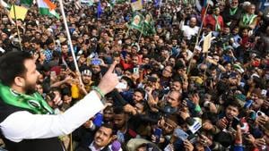 RJD leader Tejashwi Yadav addresses a rally during a Bihar bandh in Patna.(S Kumar/HT File) RJD leader Tejashwi Yadav addresses a rally during a Bihar bandh in Patna.(S Kumar/HT File)
