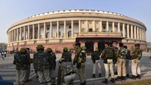 Security personnel seen during the ongoing winter session of Parliament, in New Delhi.(Sanjeev Verma/HT PHOTO) Security personnel seen during the ongoing winter session of Parliament, in New Delhi.(Sanjeev Verma/HT PHOTO)