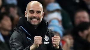 Manchester City manager Pep Guardiola celebrates after Riyad Mahrez scores their first goal.(Action Images via Reuters) Manchester City manager Pep Guardiola celebrates after Riyad Mahrez scores their first goal.(Action Images via Reuters)