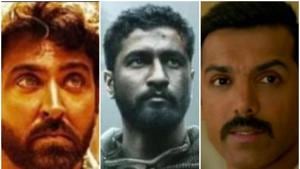 Hrithik Roshan, Vicky Kaushal and John Abraham in stills from Super 30, Uri, and Batla House. Hrithik Roshan, Vicky Kaushal and John Abraham in stills from Super 30, Uri, and Batla House.