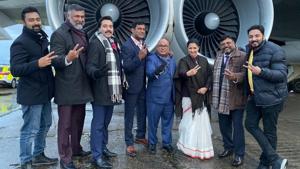 Gautami Tadimalla with the crew of Thupparivaalan 2. Gautami Tadimalla with the crew of Thupparivaalan 2.