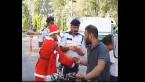 This was part of a safety drive by the Goa Police to create awareness about the importance of motor vehicle norms, ahead of the festive season.(Facebook) This was part of a safety drive by the Goa Police to create awareness about the importance of motor vehicle norms, ahead of the festive season.(Facebook)