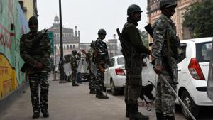 Rapid Action Force stand guard during anti CAA protest, at Roomi Gate Police Post, in Old City, Lucknow, on Friday, December 20, 2019.(HT Photo) Rapid Action Force stand guard during anti CAA protest, at Roomi Gate Police Post, in Old City, Lucknow, on Friday, December 20, 2019.(HT Photo)