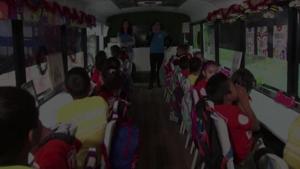 Tijuana’s bus serves as school for children of asylum seekers.(Reuters) Tijuana’s bus serves as school for children of asylum seekers.(Reuters)