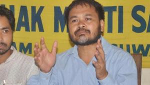 Krishak Mukti Sangram Samiti leader Akhil Gogoi addressing media in Guwahati on Wednesday.(PTI file photo) Krishak Mukti Sangram Samiti leader Akhil Gogoi addressing media in Guwahati on Wednesday.(PTI file photo)