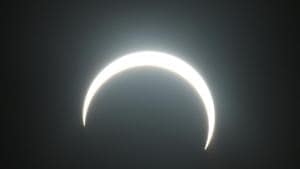 The moon passes between the sun and the earth during an annular solar eclipse in Madinat Zayed in the Al Dhafra region of Abu Dhabi, United Arab Emirates. (REUTERS) The moon passes between the sun and the earth during an annular solar eclipse in Madinat Zayed in the Al Dhafra region of Abu Dhabi, United Arab Emirates. (REUTERS)