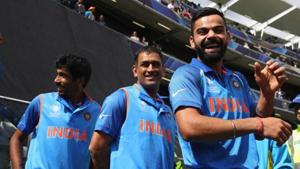 File photo of Jasprit Bumrah, MS Dhoni and Virat Kohli. It remains to be whether these three will among the 5 cricketers who will be released by BCCI to play in the Asia XI team.(Getty Images) File photo of Jasprit Bumrah, MS Dhoni and Virat Kohli. It remains to be whether these three will among the 5 cricketers who will be released by BCCI to play in the Asia XI team.(Getty Images)