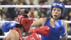 New Delhi: Boxer Mary Kom during her bout against Nikhat Zareen.(PTI) New Delhi: Boxer Mary Kom during her bout against Nikhat Zareen.(PTI)