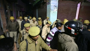 Police personnel seen patrolling in Bijnor, Uttar Pradesh, on December 24.(HT Photo) Police personnel seen patrolling in Bijnor, Uttar Pradesh, on December 24.(HT Photo)