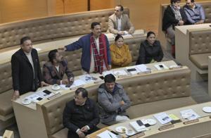 Councillors during a discussion at the MC House meeting in Sector 17, Chandigarh, on Monday.(Gurminder Singh/HT) Councillors during a discussion at the MC House meeting in Sector 17, Chandigarh, on Monday.(Gurminder Singh/HT)