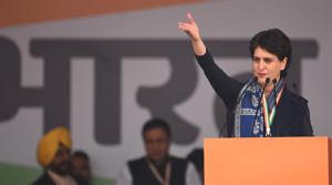 General Secretary of All India Congress Committee Priyanka Gandhi Vadra addresses the gathering during Bharat Bachao rally, at Ramlila Maidan, in New Delhi.(Raj K Raj/HT PHOTO) General Secretary of All India Congress Committee Priyanka Gandhi Vadra addresses the gathering during Bharat Bachao rally, at Ramlila Maidan, in New Delhi.(Raj K Raj/HT PHOTO)