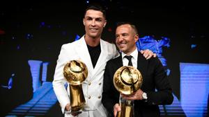 Juventus' Cristiano Ronaldo and agent Jorge Mendes with their awards.(REUTERS) Juventus' Cristiano Ronaldo and agent Jorge Mendes with their awards.(REUTERS)