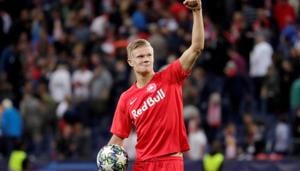 RB Salzburg's Erling Braut Haaland celebrates winning the match(REUTERS) RB Salzburg's Erling Braut Haaland celebrates winning the match(REUTERS)