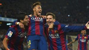 Lionel Messi, right, Neymar, center, and Luis Suarez.(AP)