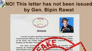 A fake letter fraudulently attributed to General Bipin Rawat has been doing the rounds on social media.(Courtesy: Twitter/@PIBFactCheck) A fake letter fraudulently attributed to General Bipin Rawat has been doing the rounds on social media.(Courtesy: Twitter/@PIBFactCheck)