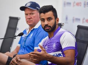 Indian Hockey team Captain Manpreet Singh (R) and Head Coach Graham Reid interact with media.(PTI) Indian Hockey team Captain Manpreet Singh (R) and Head Coach Graham Reid interact with media.(PTI)
