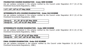 ICAI CA May exam 2020 schedule(icai.org) ICAI CA May exam 2020 schedule(icai.org)